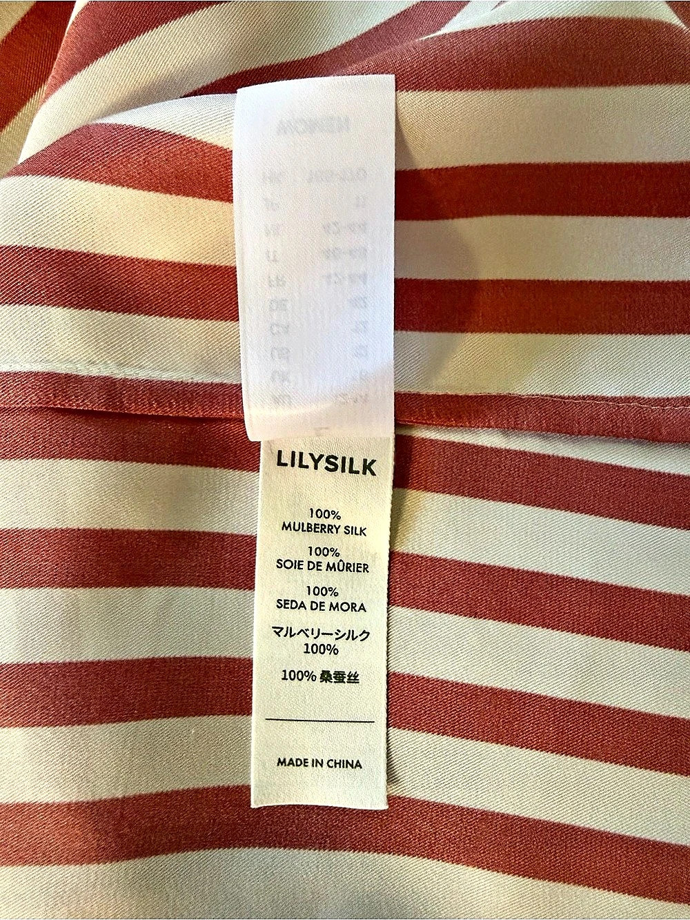 LilySilk Amalfi Stripe Silk Shirt Redu & White Size Large - Picture 10 of 10